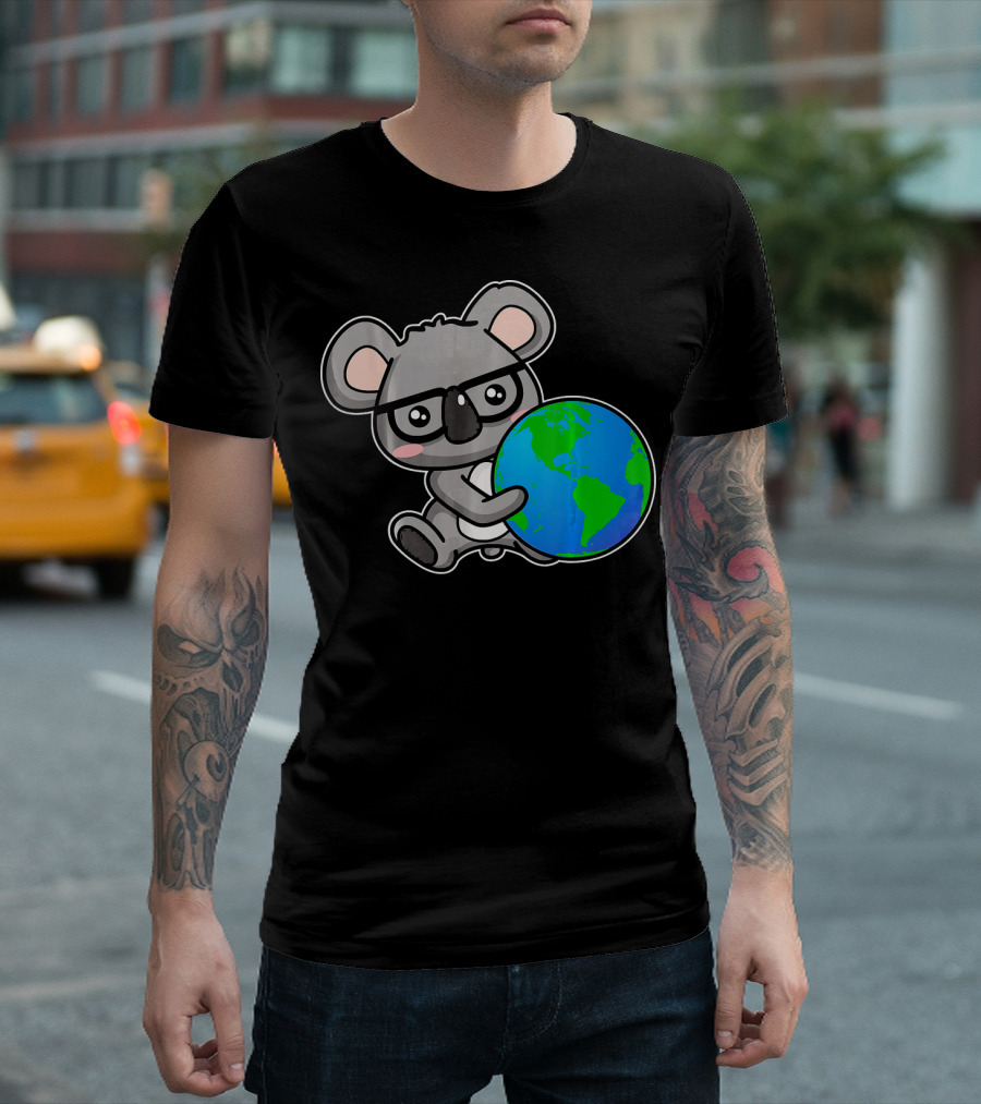 Koala Bear Hugging Earth Day Globe T-Shirt