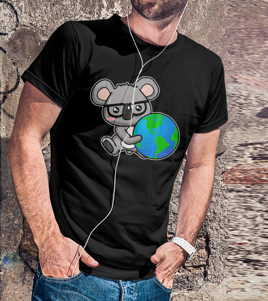 Koala Bear Hugging Earth Day Globe T-Shirt