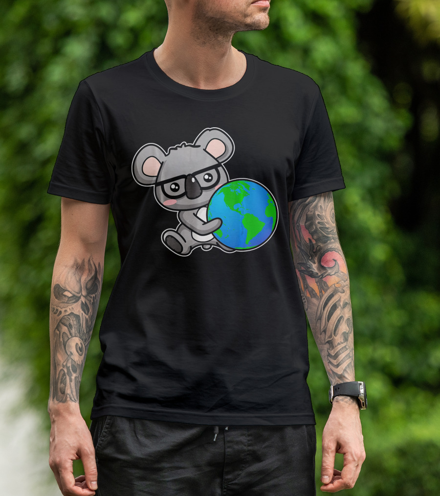 Koala Bear Hugging Earth Day Globe T-Shirt