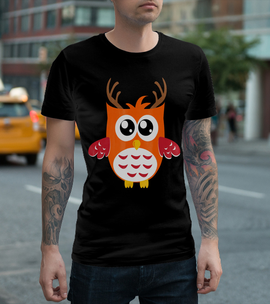Funny Owl Reindeer Christmas Holiday Winter T-Shirt