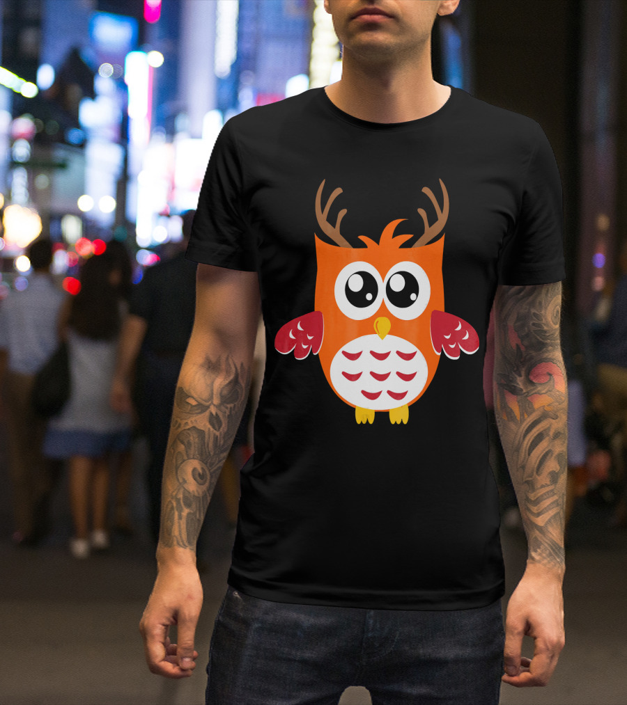 Funny Owl Reindeer Christmas Holiday Winter T-Shirt