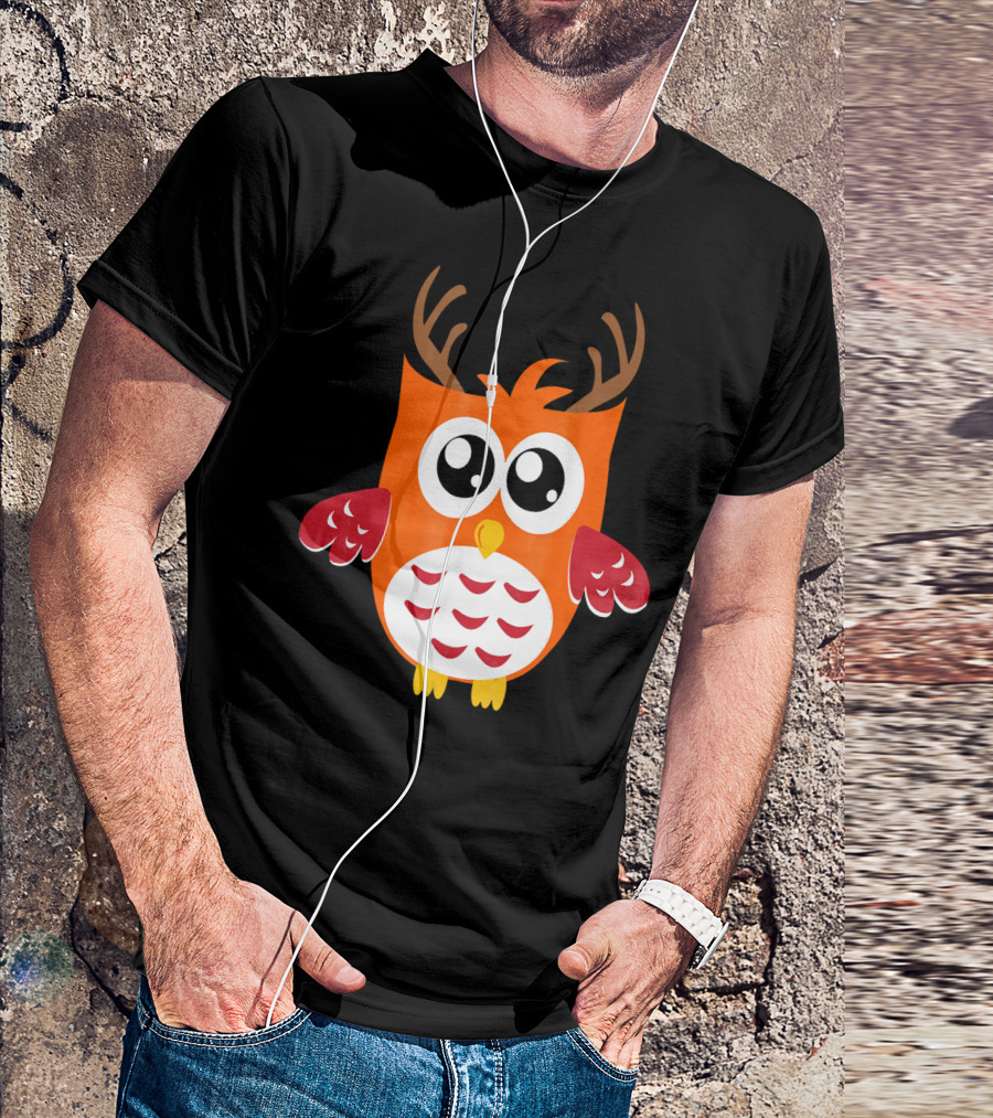Funny Owl Reindeer Christmas Holiday Winter T-Shirt
