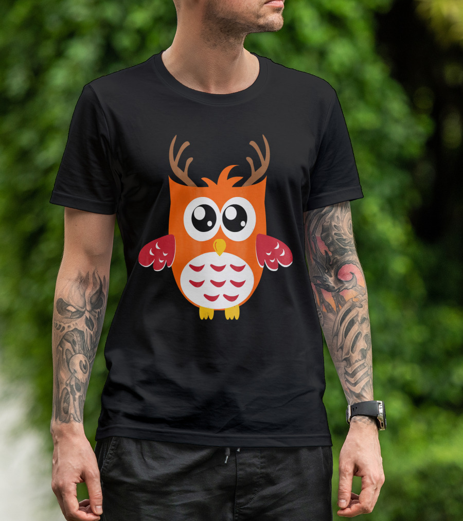 Funny Owl Reindeer Christmas Holiday Winter T-Shirt