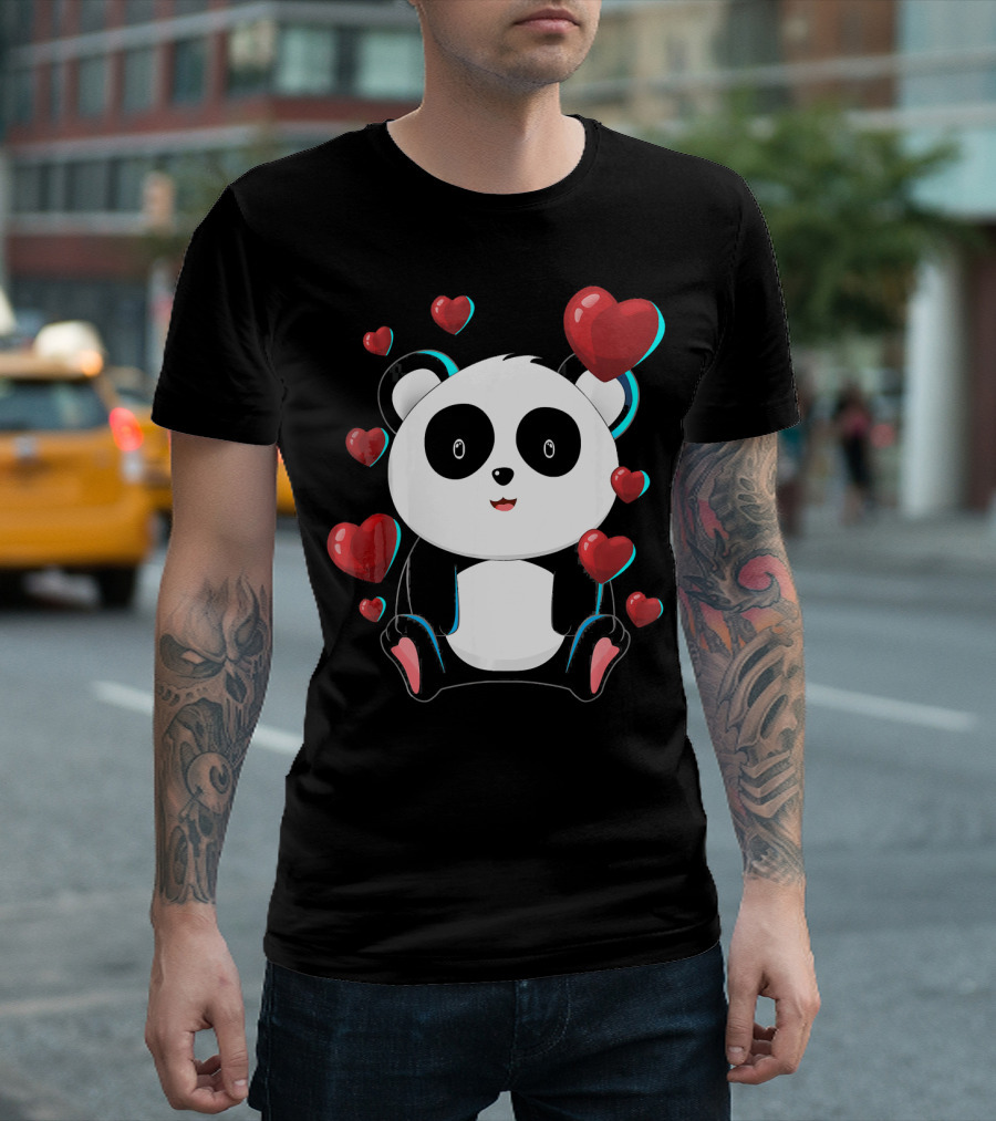 Cute Panda Bear Valentine’s Day Love Hearts T-Shirt