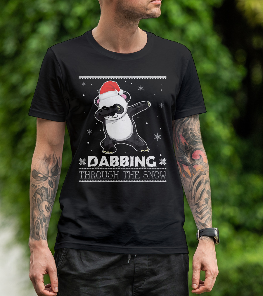 Funny Santa Panda Dabbing Through The Snow T-Shirt