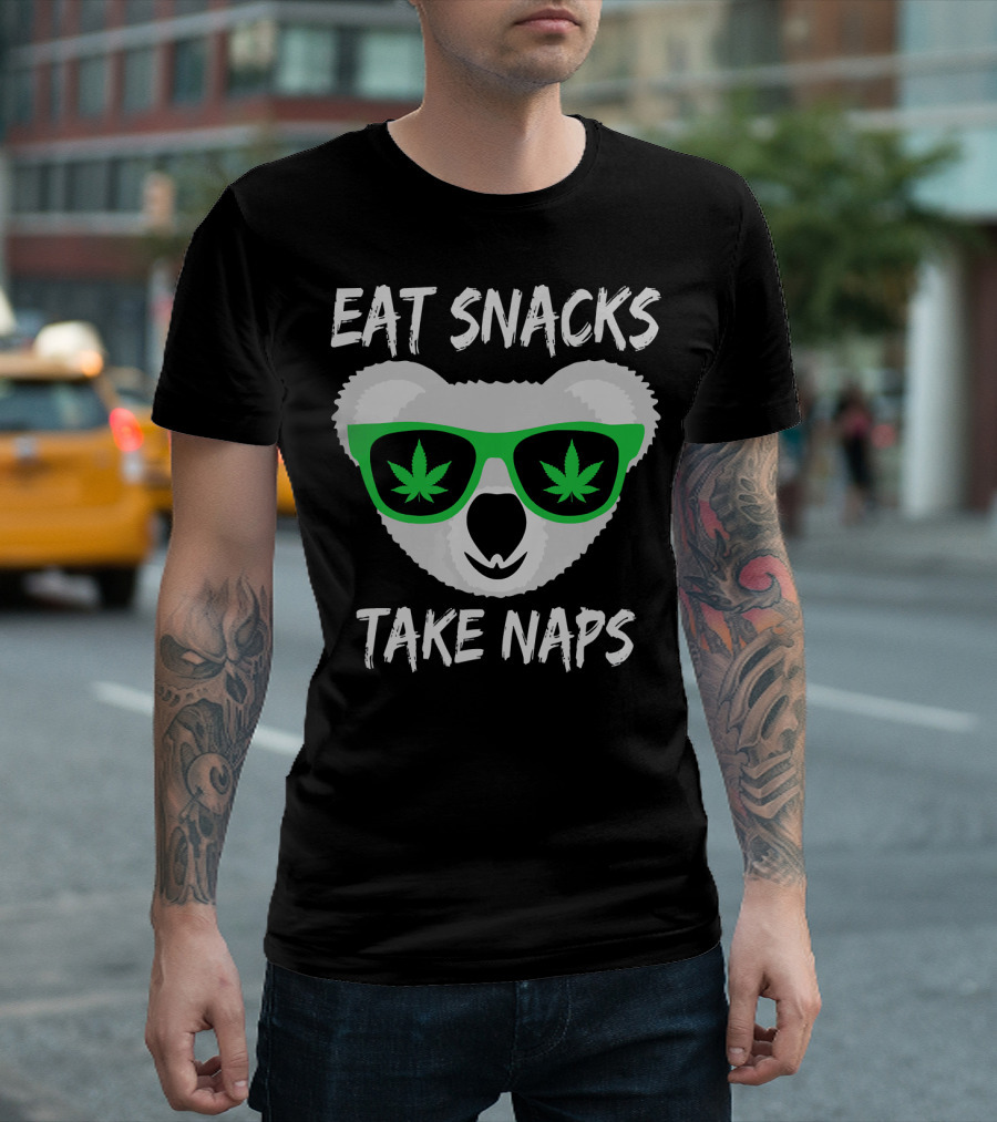 Eat Snacks Take Naps 420 Smoking Koala Weed Sunglasses T-Shirt