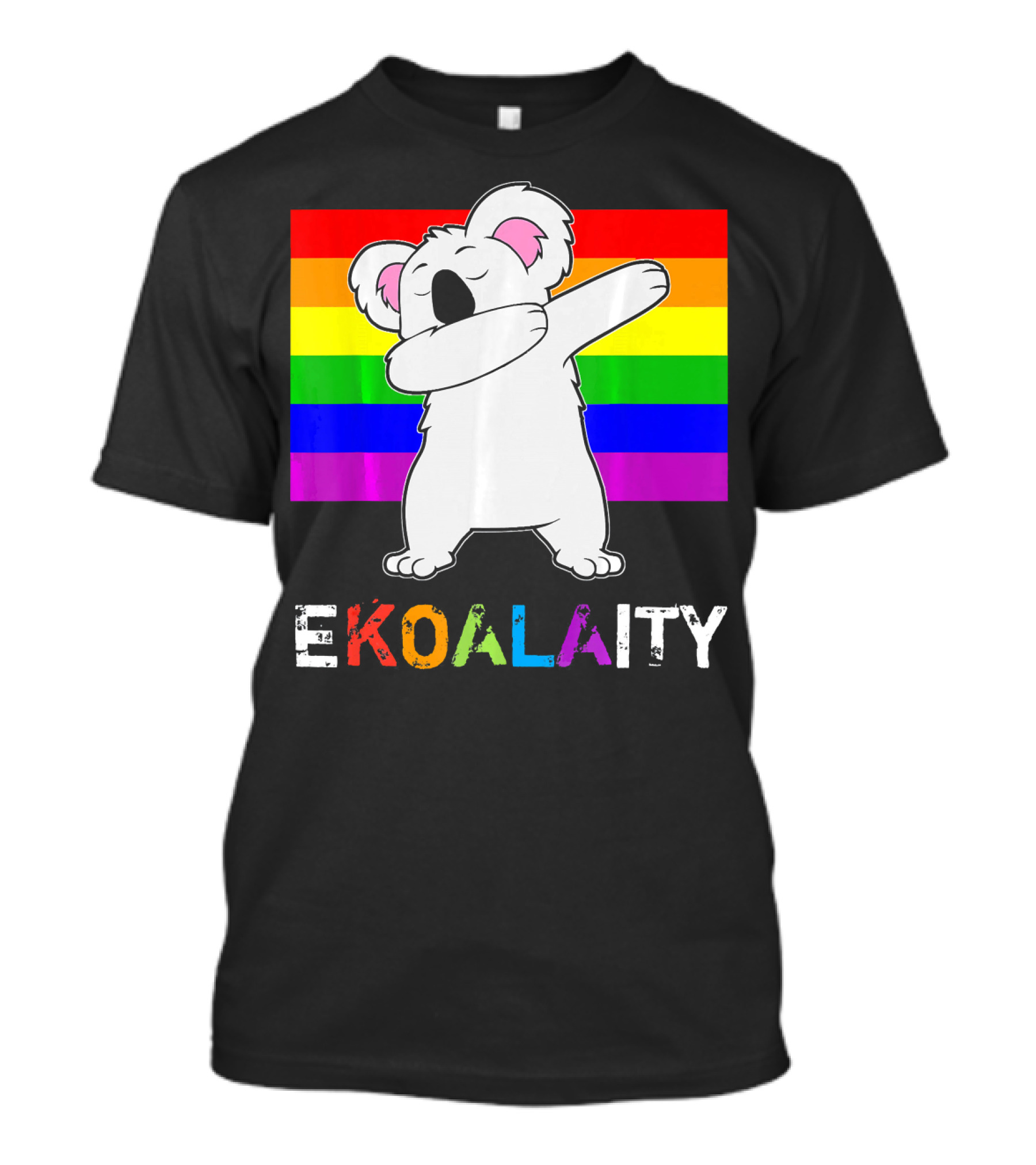 EKOALAITY Dabbing Koala Bear With Rainbow Pride Flag T-Shirt
