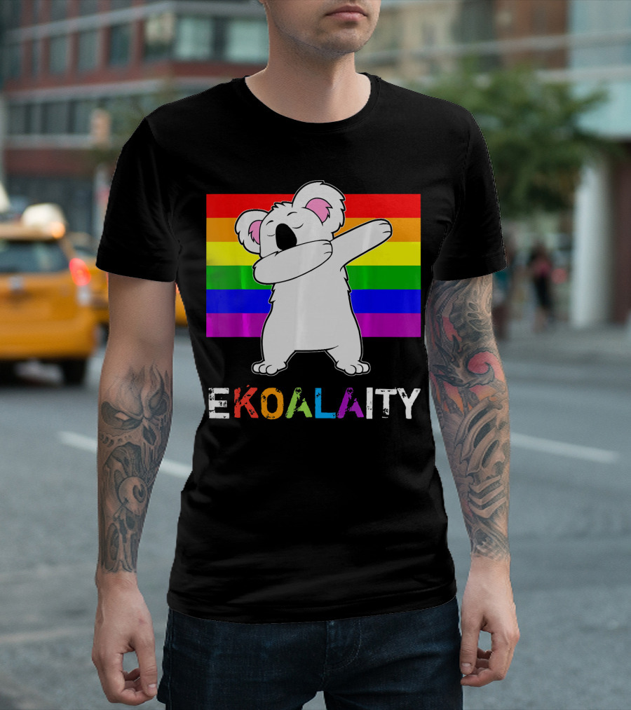 EKOALAITY Dabbing Koala Bear With Rainbow Pride Flag T-Shirt