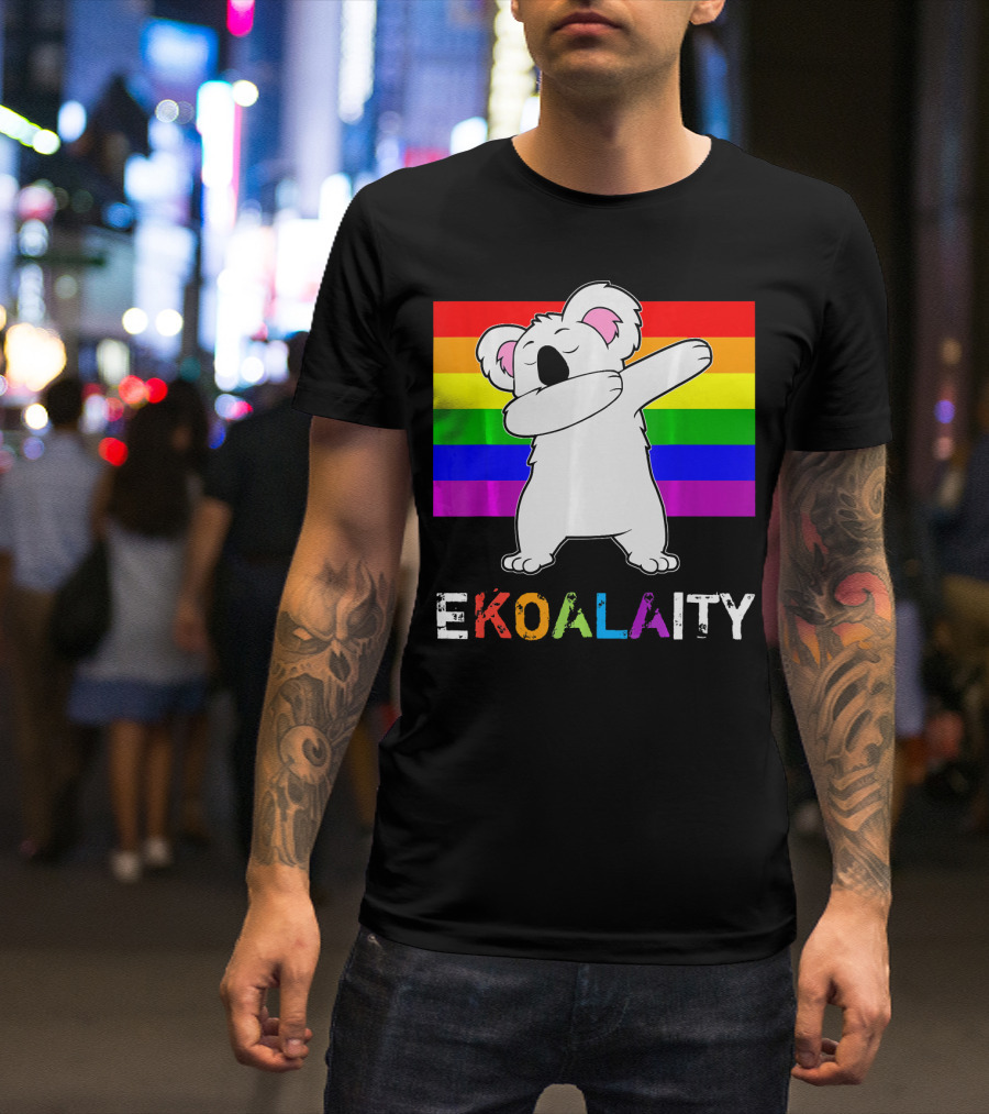EKOALAITY Dabbing Koala Bear With Rainbow Pride Flag T-Shirt