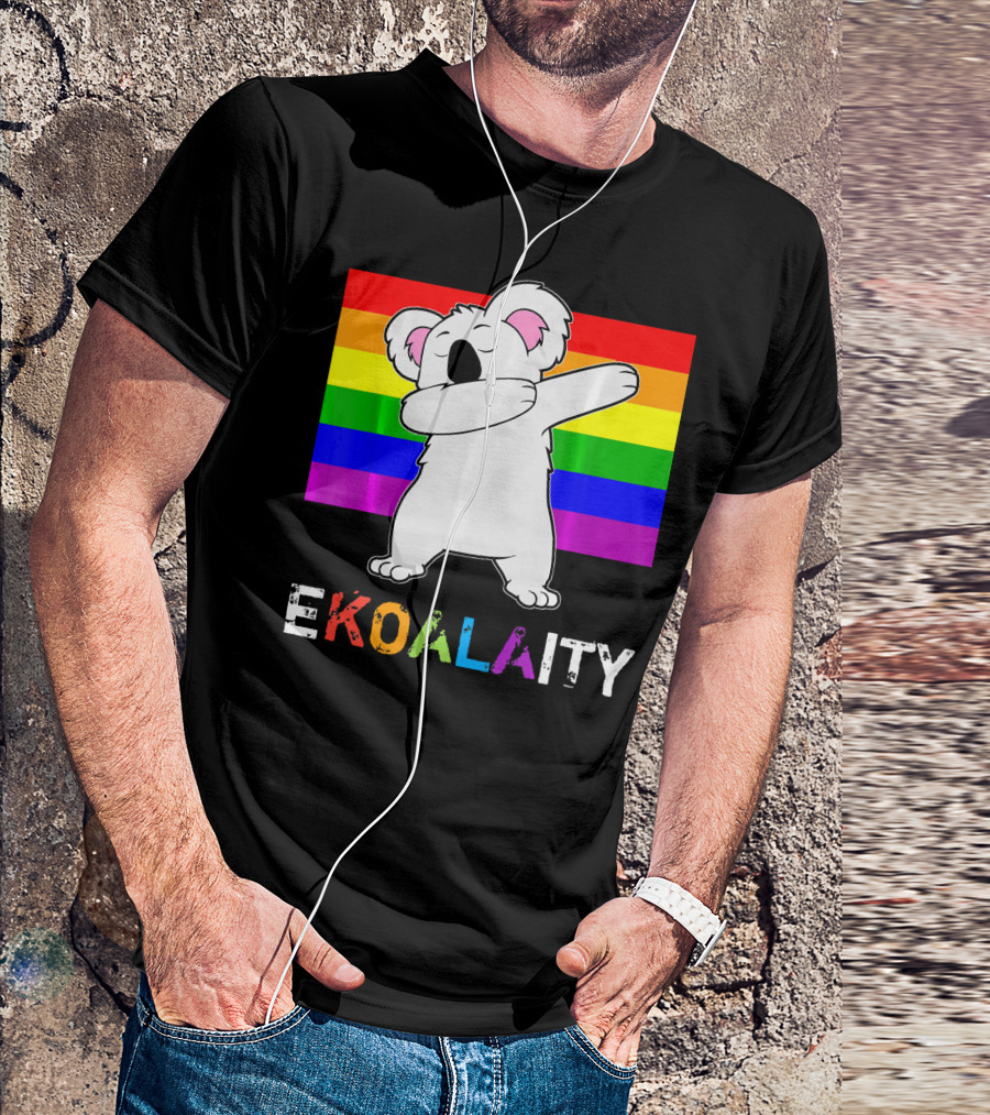 EKOALAITY Dabbing Koala Bear With Rainbow Pride Flag T-Shirt