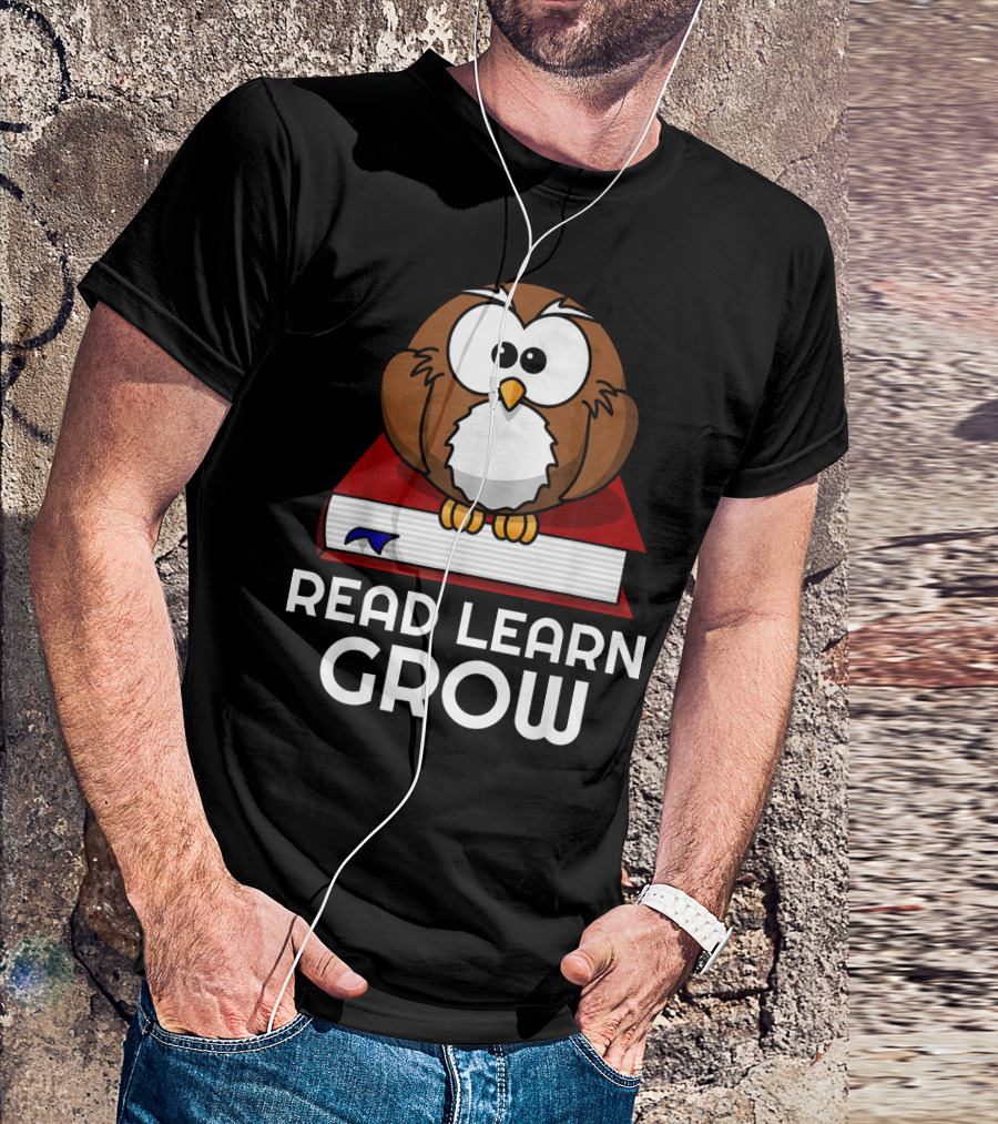 Read Learn Grow Wise Owl Book Stack T-Shirt
