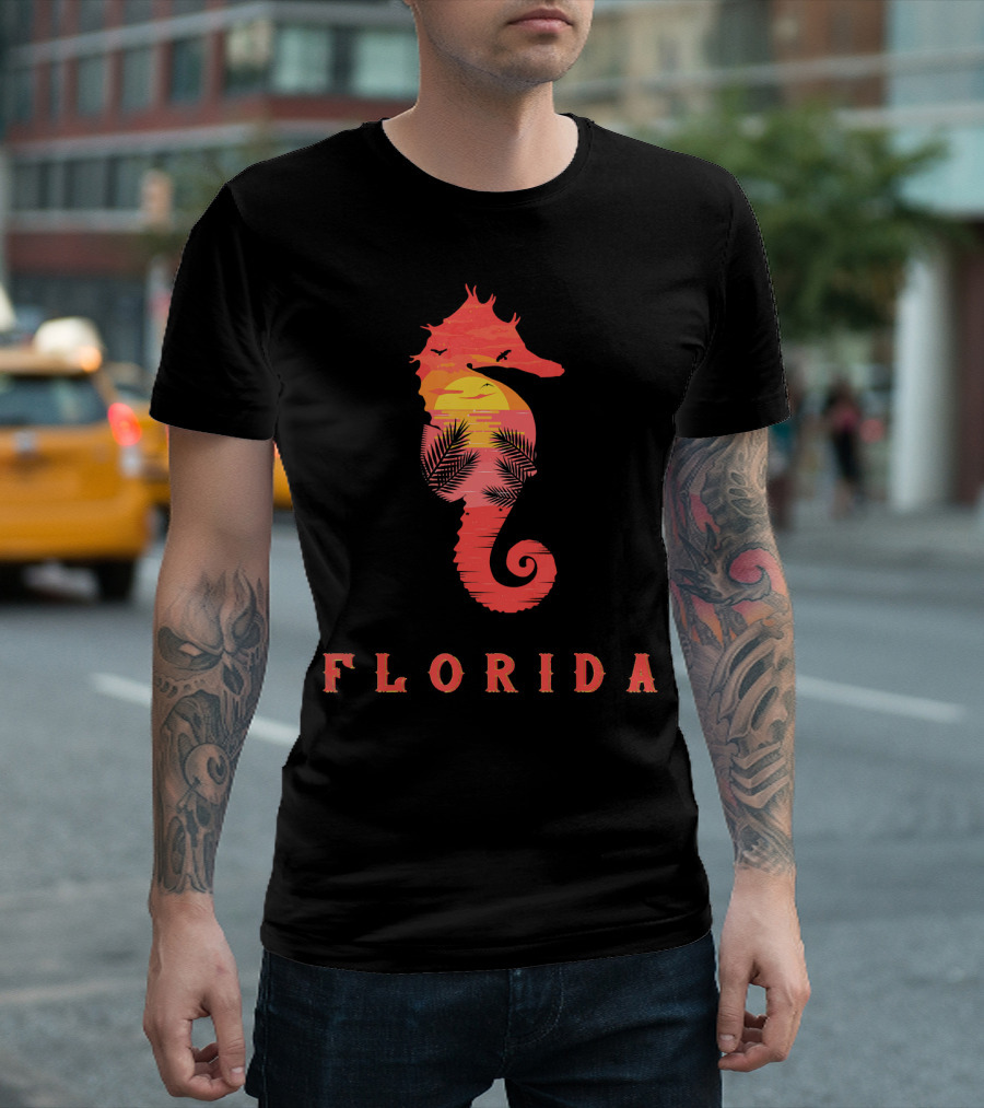Florida Coral Sunset Seahorse Tropical T-Shirt