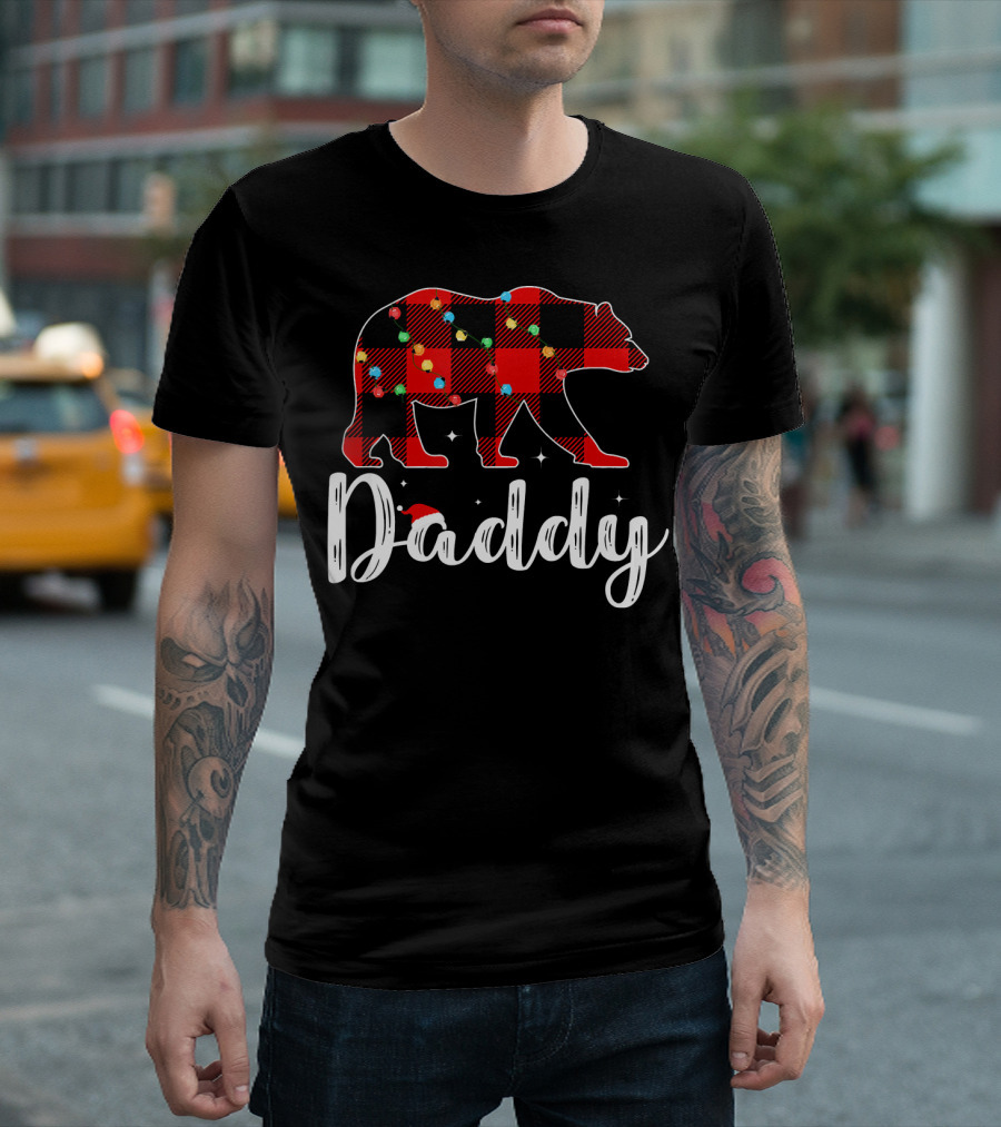 Daddy Bear Plaid Christmas Lights T-Shirt