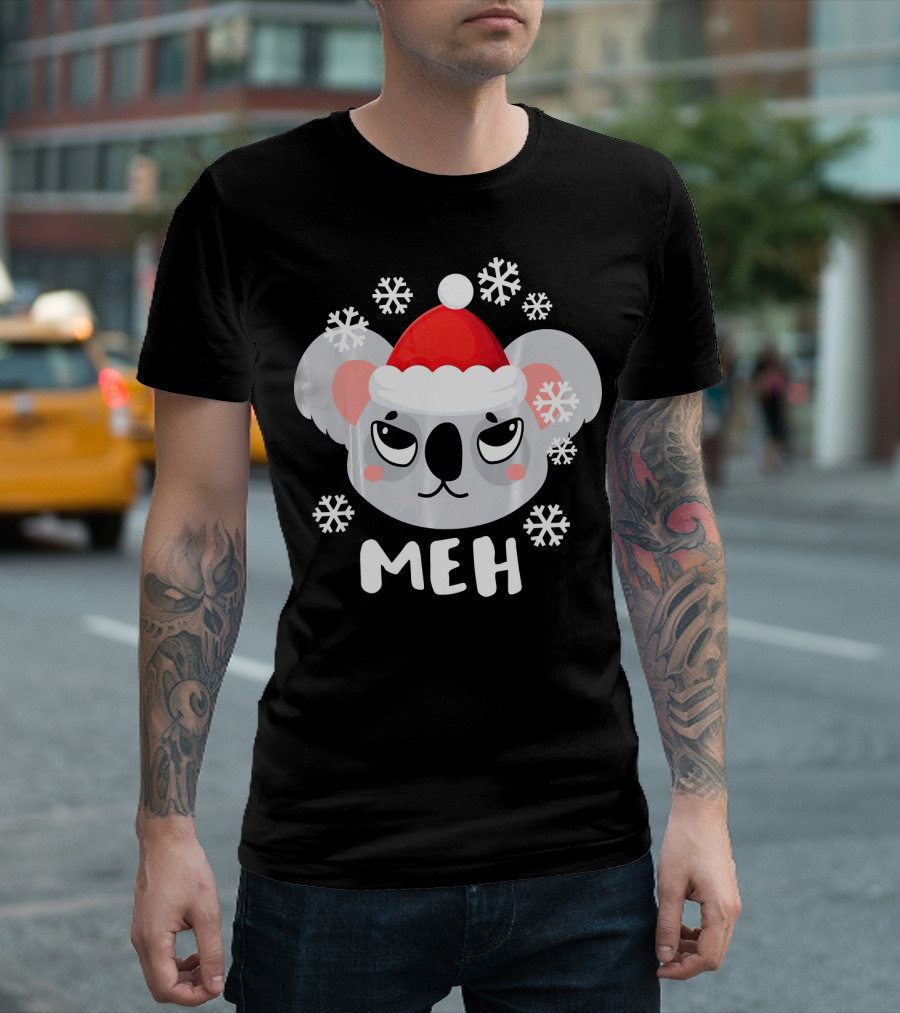 Meh Grumpy Koala With Santa Hat And Snowflakes Australia T-Shirt