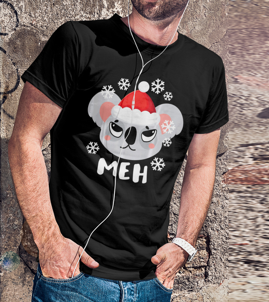 Meh Grumpy Koala With Santa Hat And Snowflakes Australia T-Shirt
