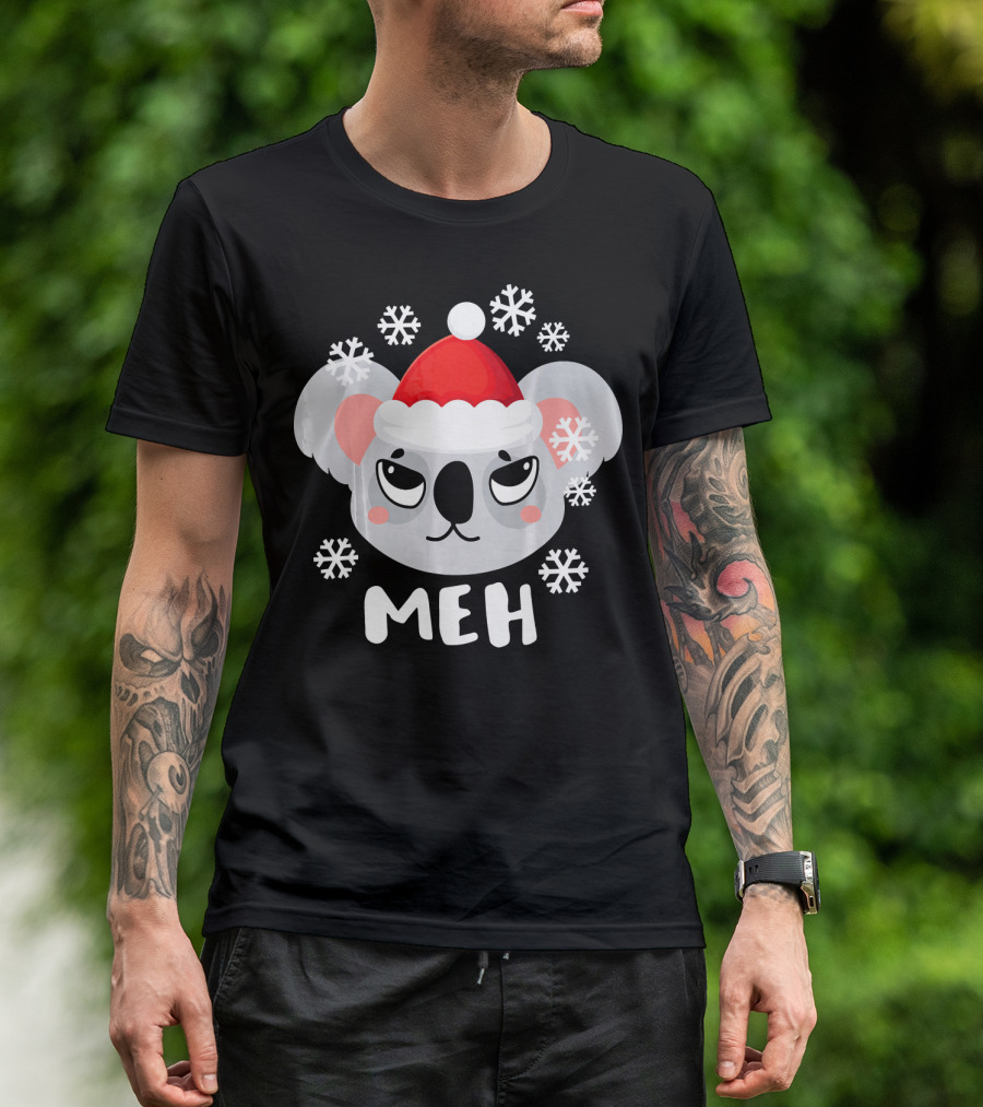 Meh Grumpy Koala With Santa Hat And Snowflakes Australia T-Shirt