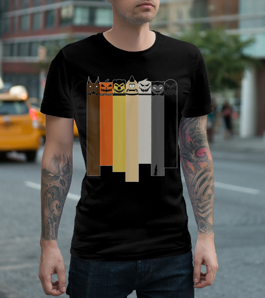 Gay Bear Halloween Monsters Werewolf Pumpkin Ghost Dracula Gray Wolf Rainbow Stripes T-Shirt