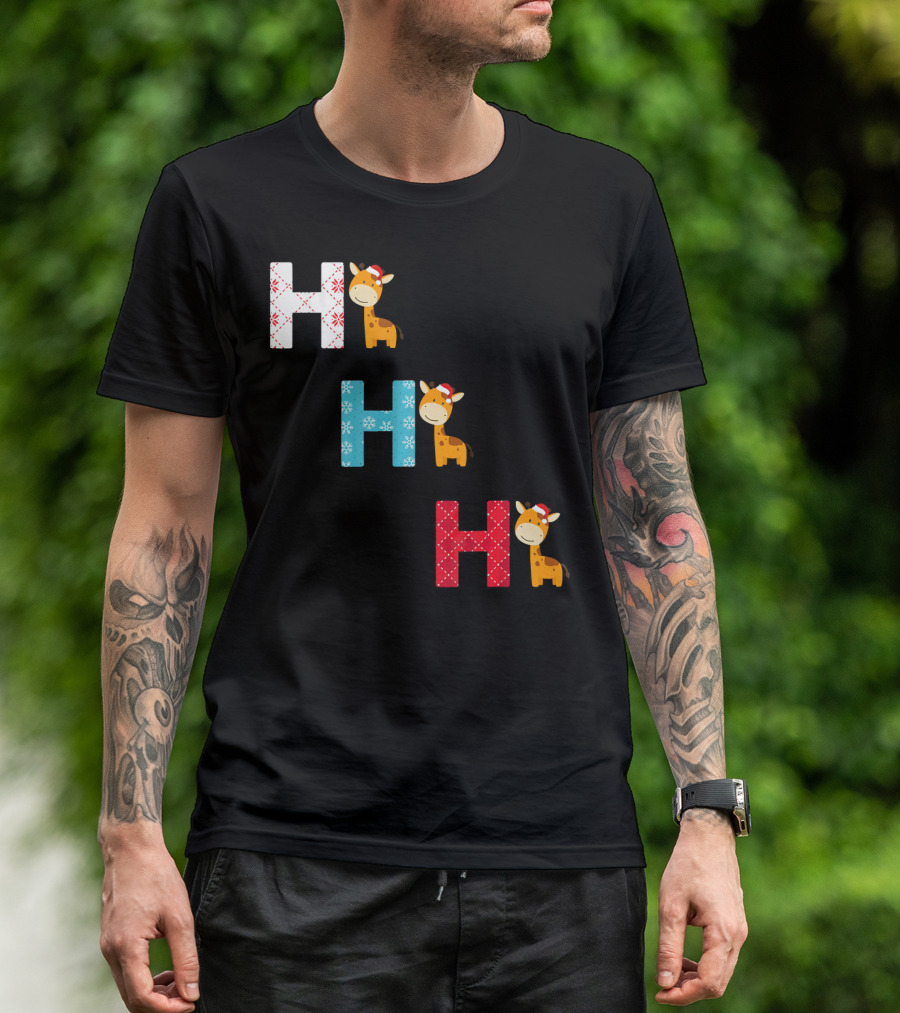Ho Ho Ho Giraffe Santa Christmas T-Shirt