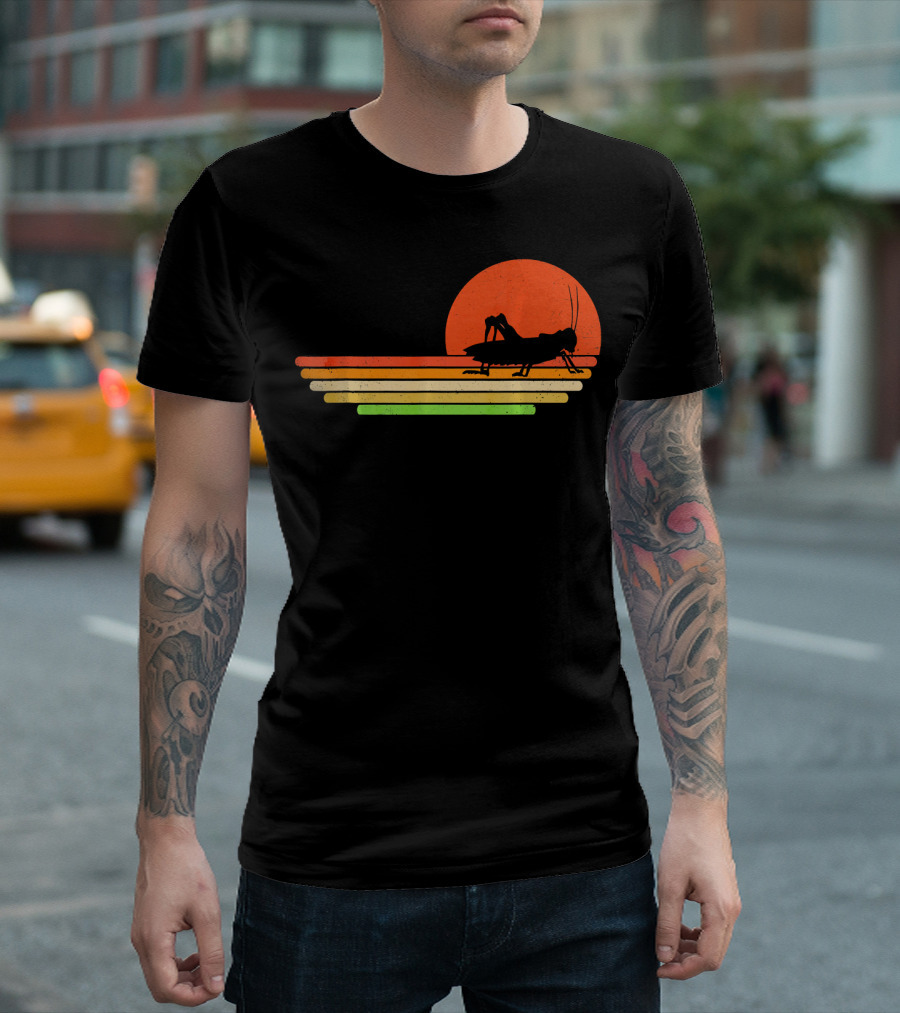 Retro Sunset Grasshopper Silhouette Vintage T-Shirt