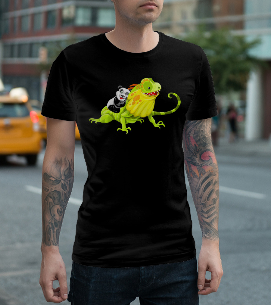 Panda Accompanying Iguana Lizard Journey T-Shirt