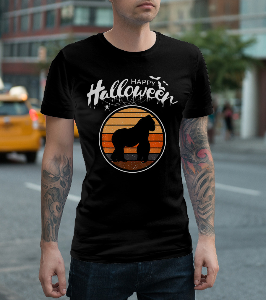 Happy Halloween Beautiful Gorilla Silhouette Sunset T-Shirt