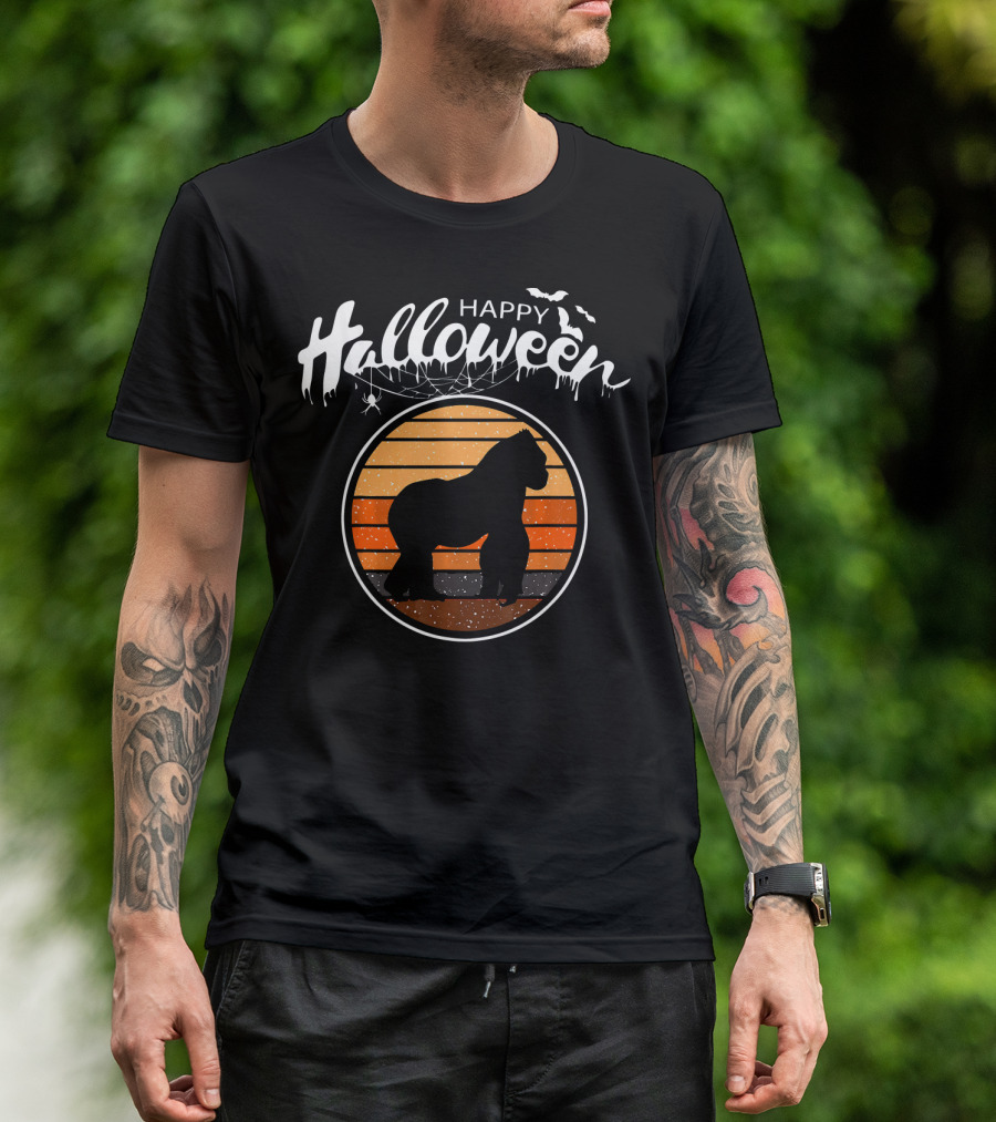 Happy Halloween Beautiful Gorilla Silhouette Sunset T-Shirt