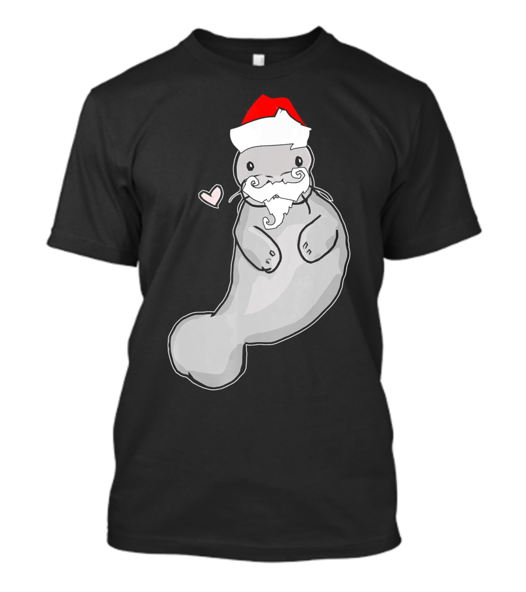 Santa Hat Cute Manatee Christmas Humor T-Shirt
