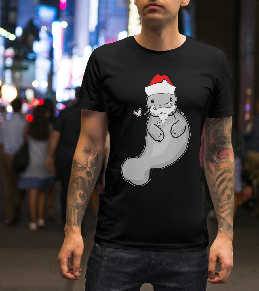 Santa Hat Cute Manatee Christmas Humor T-Shirt
