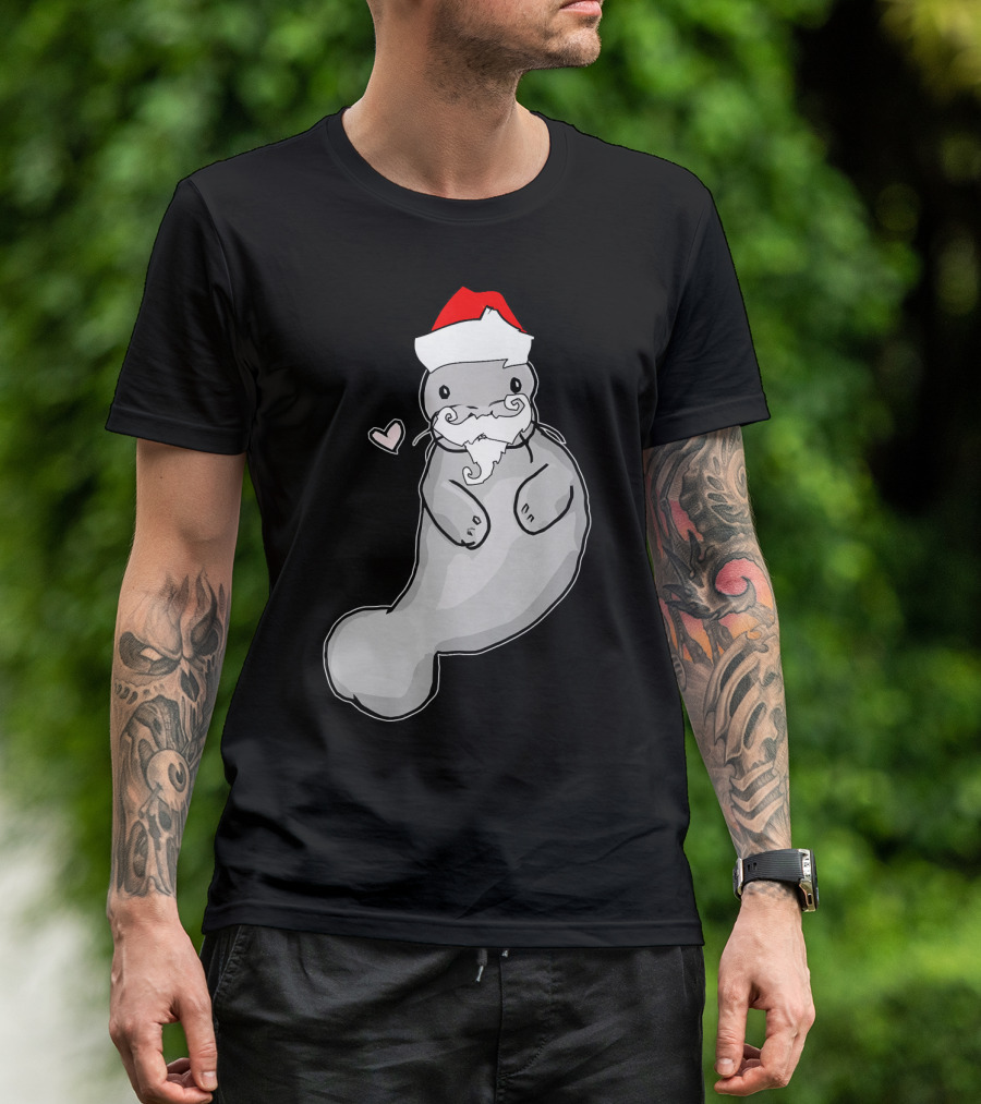 Santa Hat Cute Manatee Christmas Humor T-Shirt