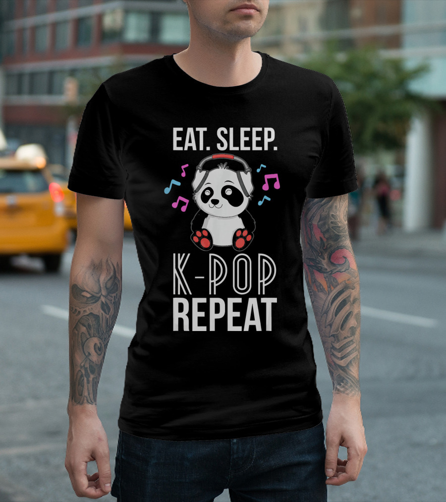 Eat Sleep K-Pop Repeat Panda Headphones Music Notes T-Shirt