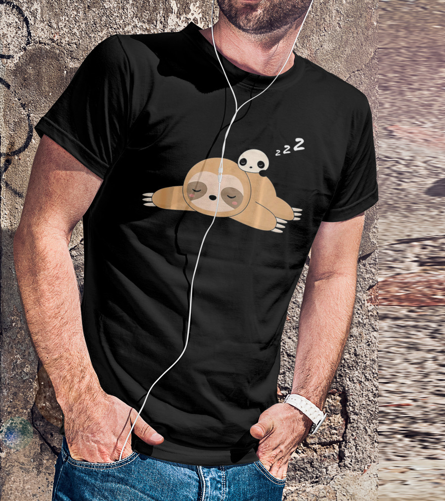Cute Sleeping Panda On Lazy Sloth With Zzz T-Shirt