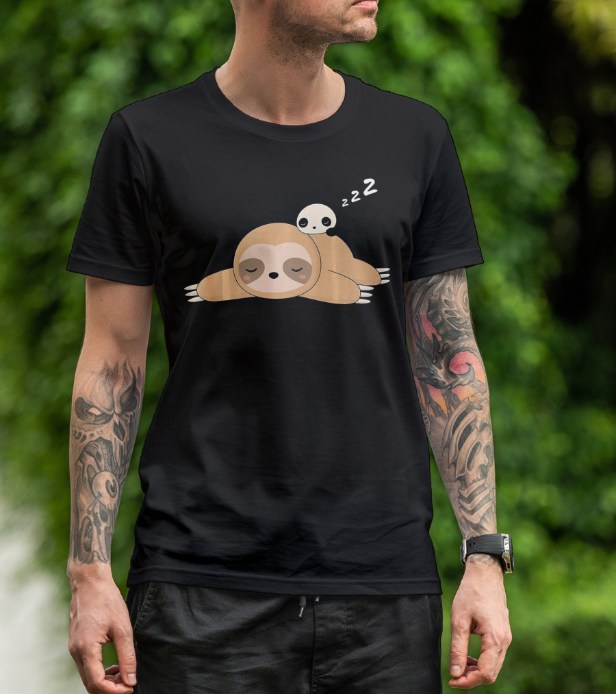 Cute Sleeping Panda On Lazy Sloth With Zzz T-Shirt