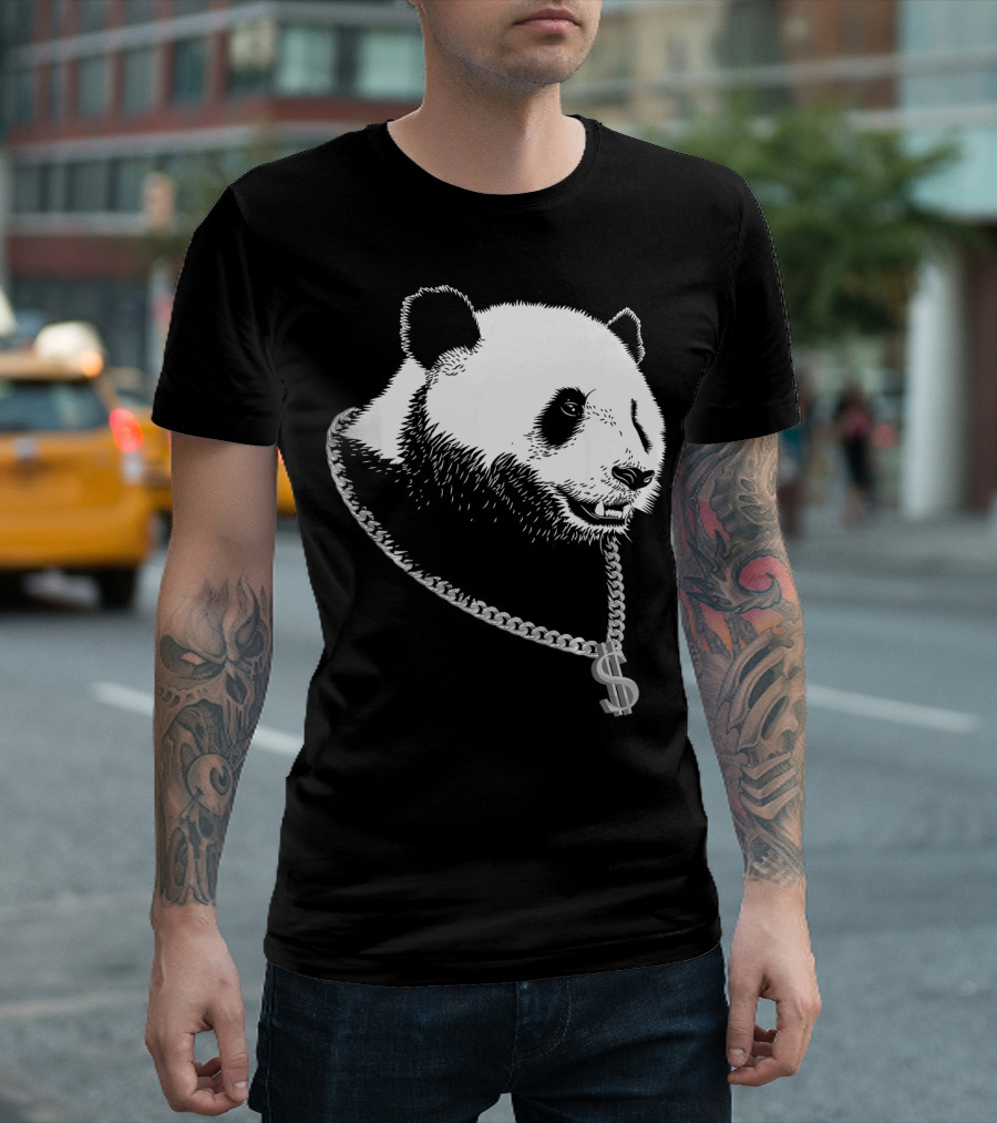 Gangster Panda with Silver Dollar Chain Cool Bear T-Shirt