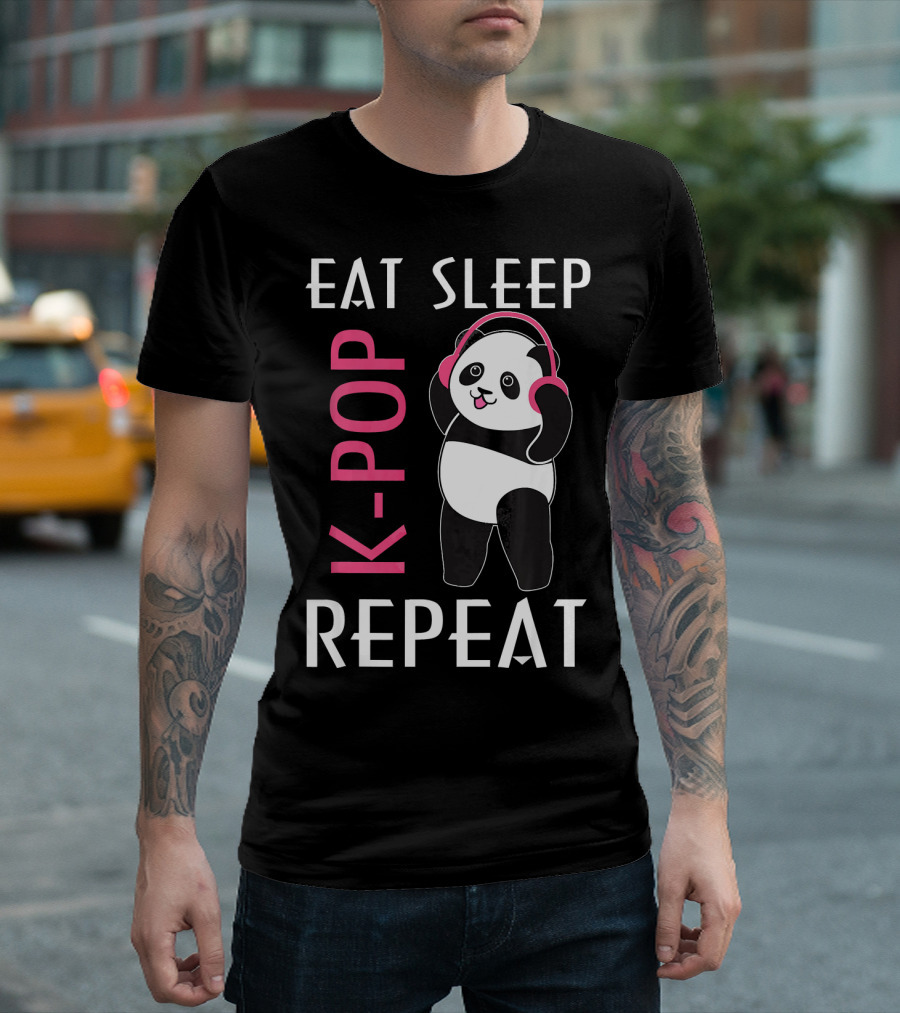 Eat Sleep K-Pop Repeat Cute Panda With Headphones T-Shirt