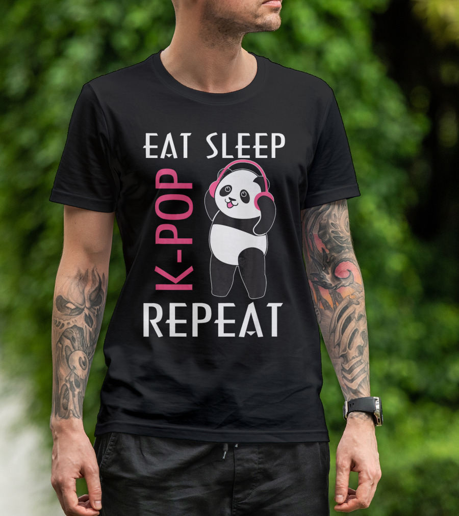 Eat Sleep K-Pop Repeat Cute Panda With Headphones T-Shirt