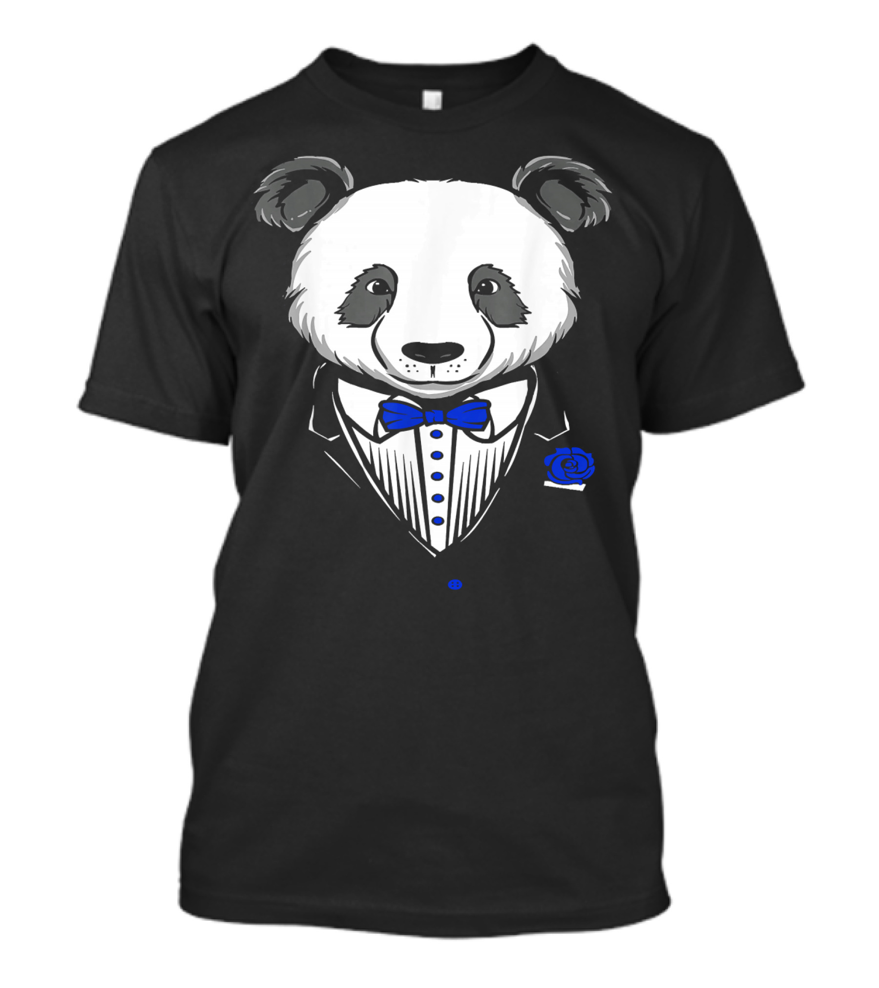 Funny Panda Tuxedo Costume With Blue Bow Tie And Rose T-Shirt