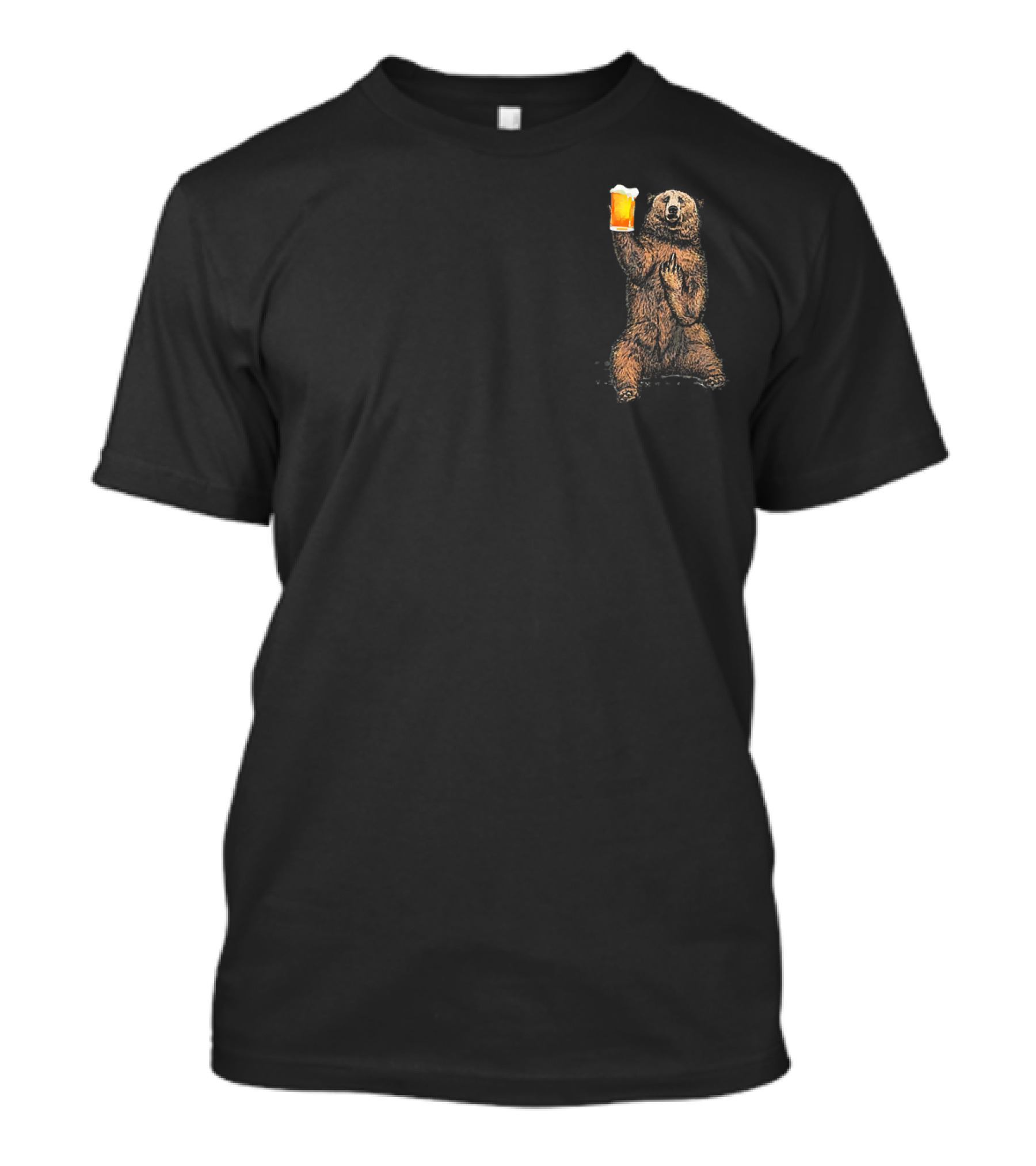 Funny Bear Drinking Beer Middle Finger Pose T-Shirt