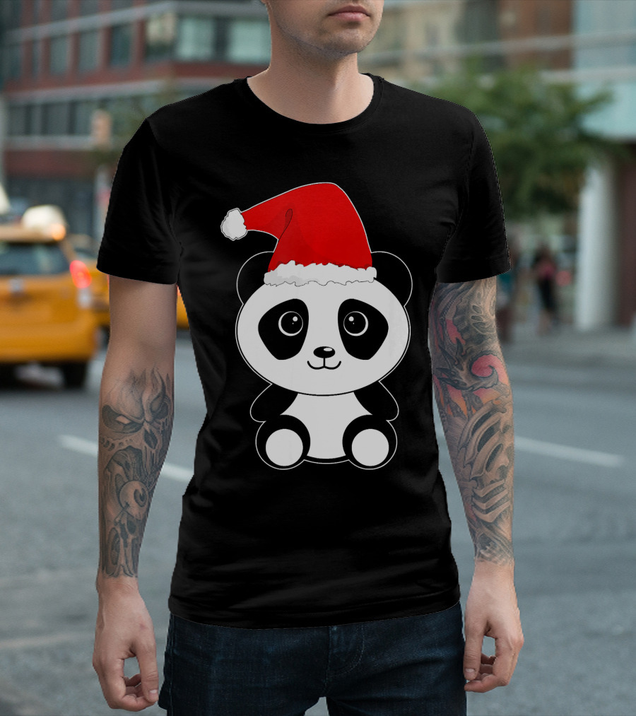 Cute Xmas Panda Wearing Santa Hat T-Shirt