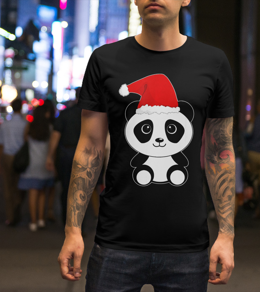 Cute Xmas Panda Wearing Santa Hat T-Shirt