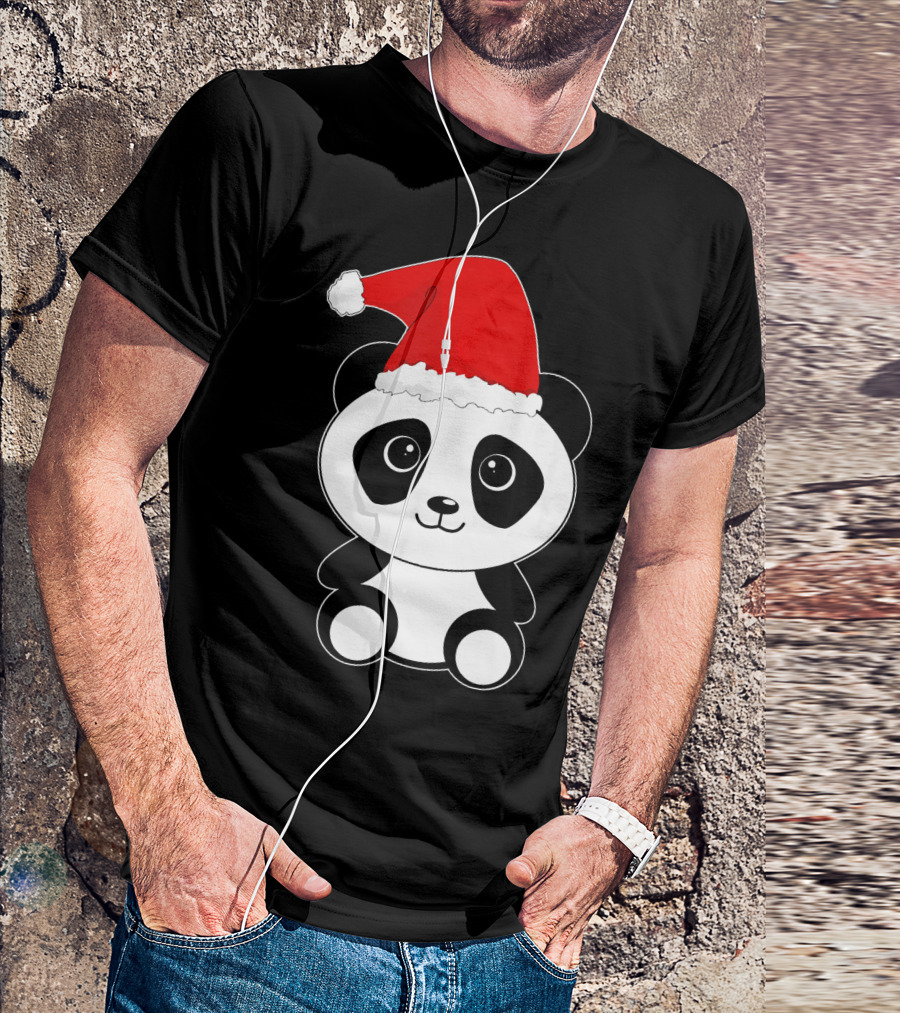 Cute Xmas Panda Wearing Santa Hat T-Shirt