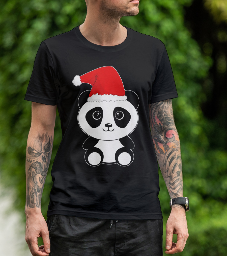 Cute Xmas Panda Wearing Santa Hat T-Shirt