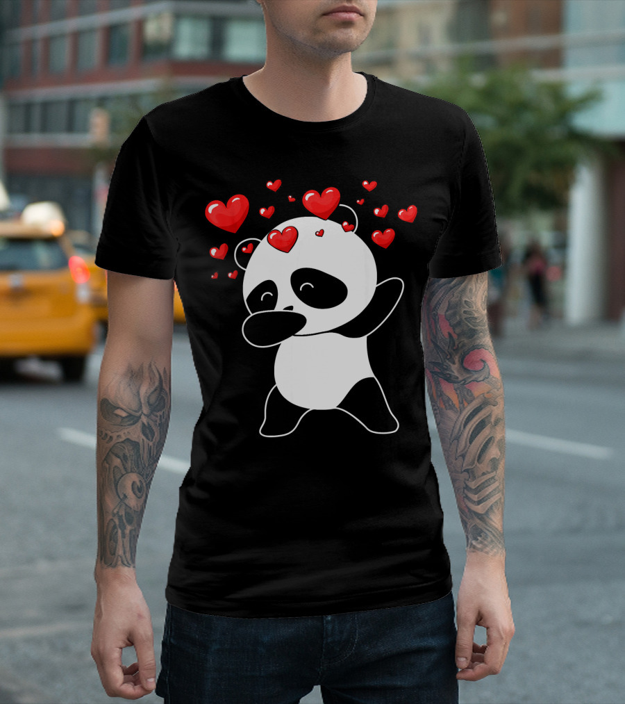 Dabbing Panda Surrounded by Hearts Valentines Day T-Shirt
