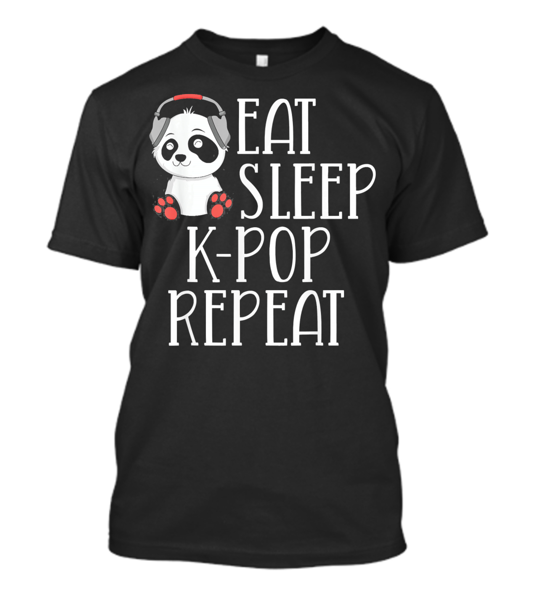 Eat Sleep K-Pop Repeat Cute Panda Headphones T-Shirt