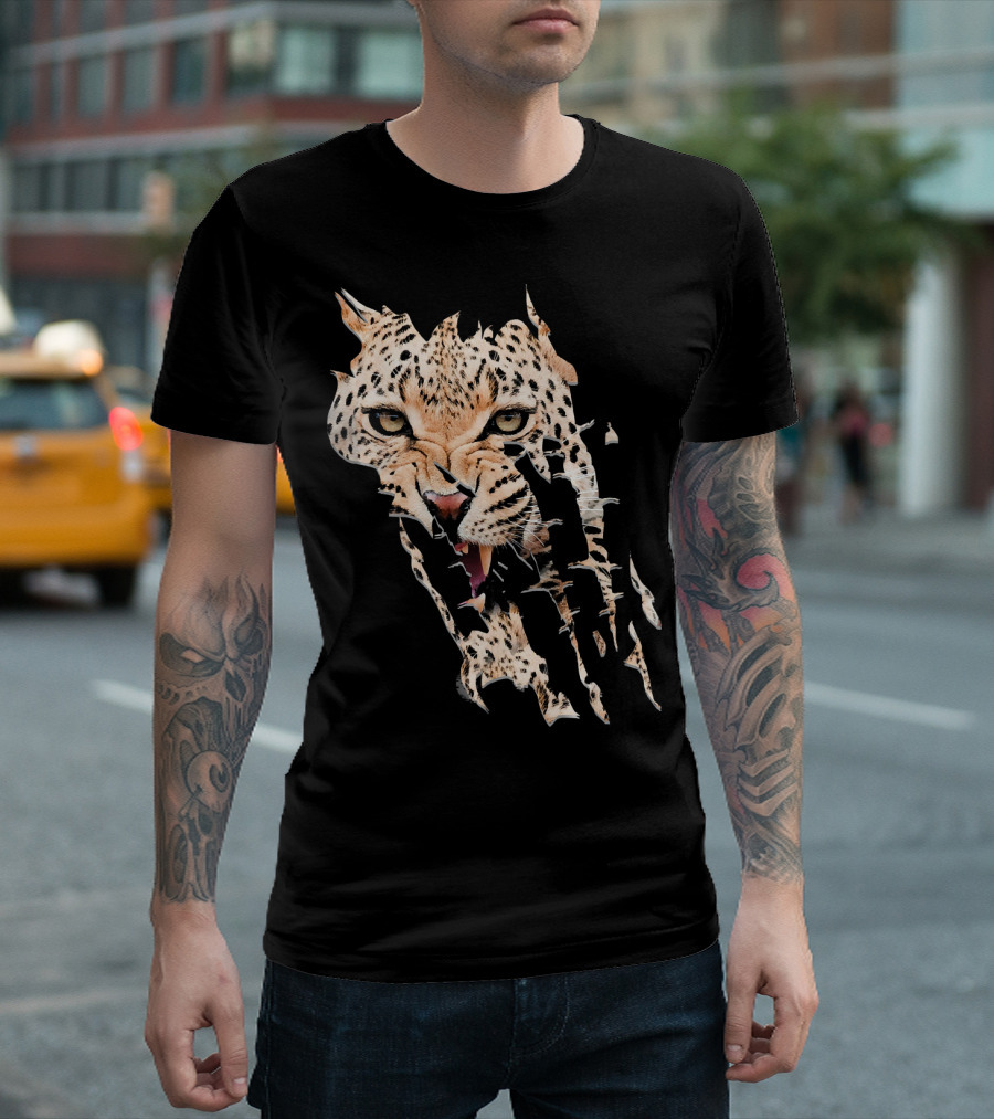 Jaguar Face Cheetah Paws Fierce Expression T-Shirt