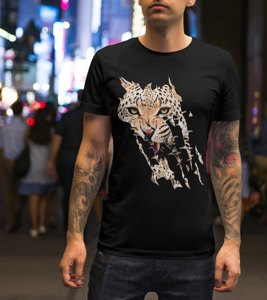 Jaguar Face Cheetah Paws Fierce Expression T-Shirt