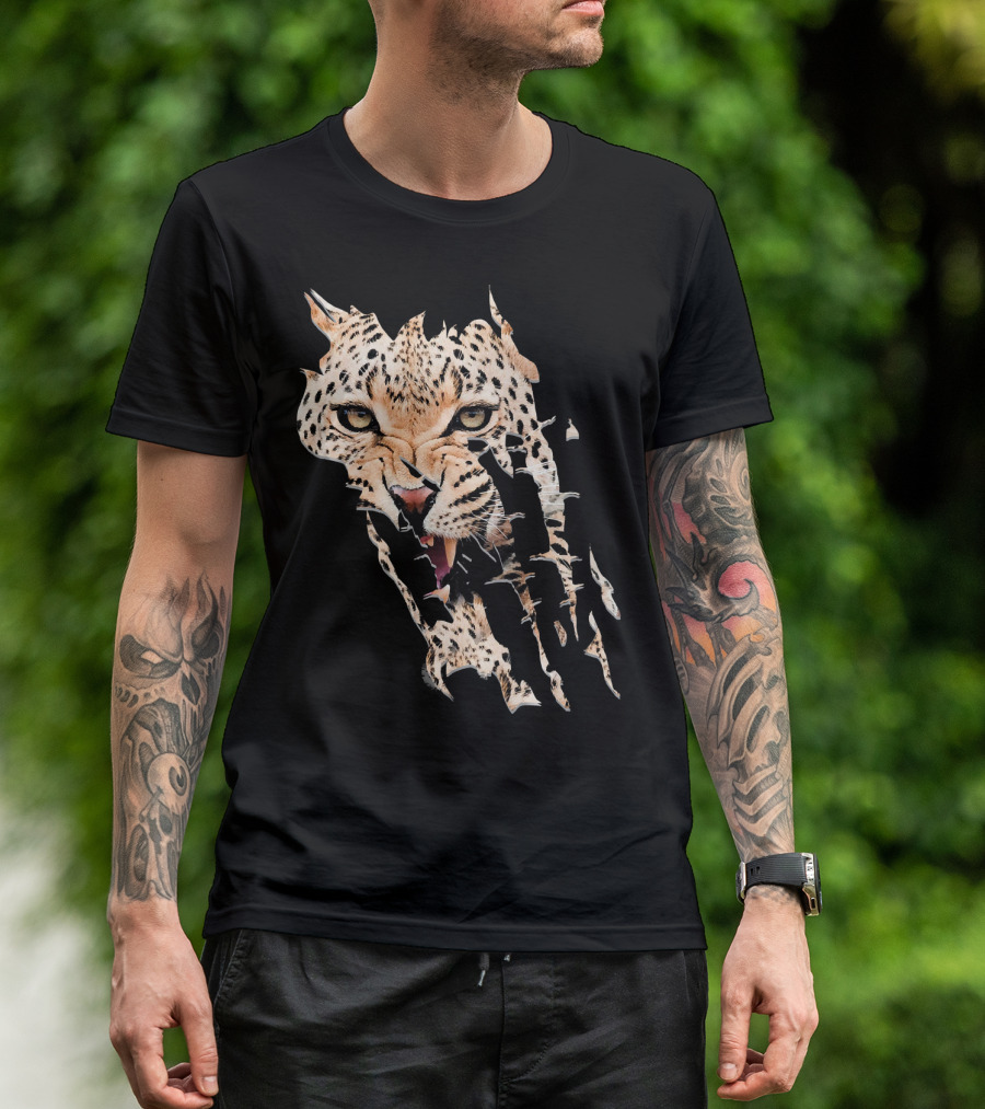 Jaguar Face Cheetah Paws Fierce Expression T-Shirt