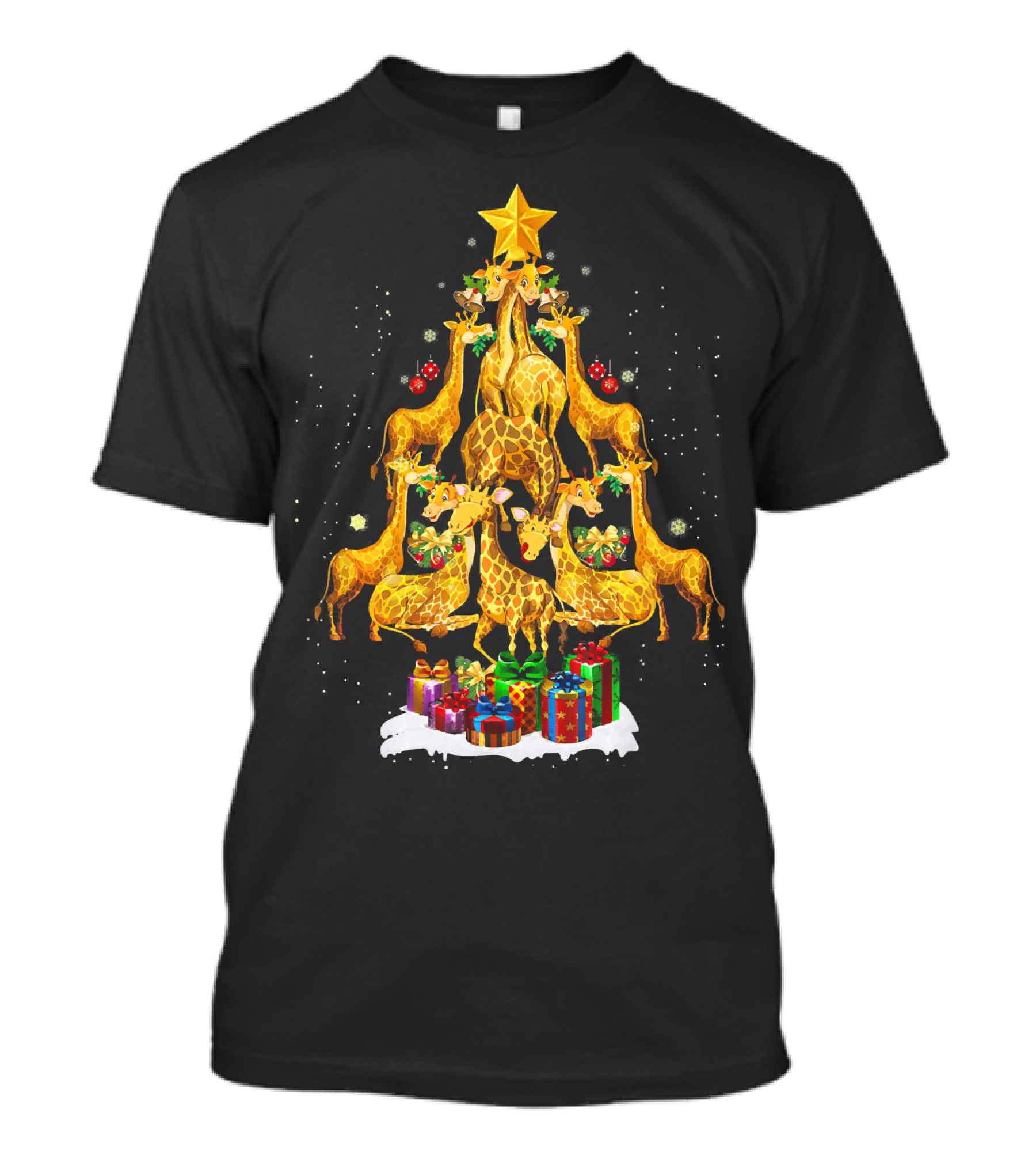 Giraffe Christmas Tree Pyramid With Star And Gifts T-Shirt