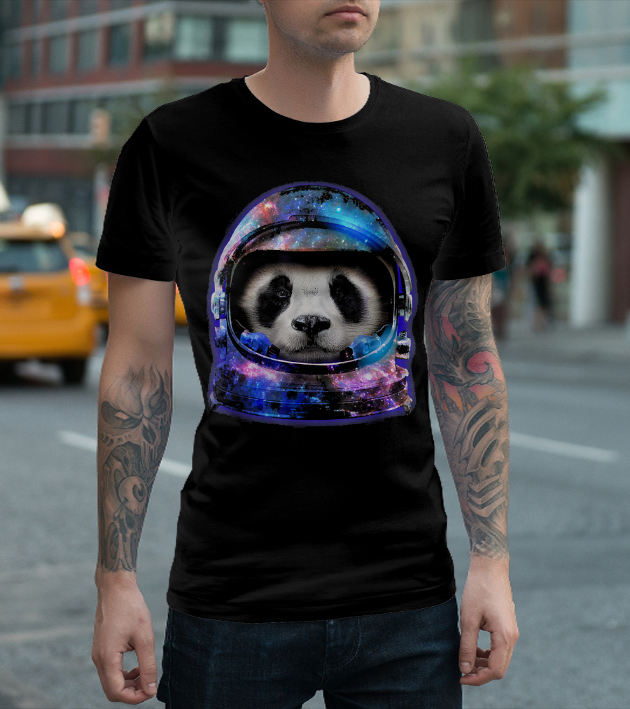 Giant Panda Astronaut in Space Galaxy Helmet T-Shirt