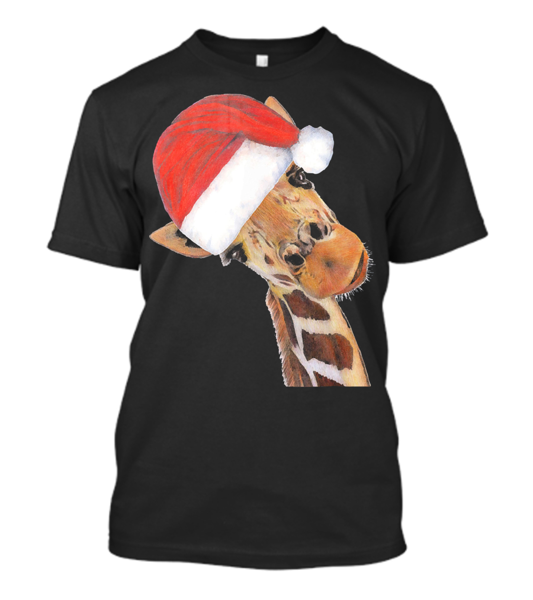 Cheerful Giraffe Wearing Santa Christmas Hat T-Shirt