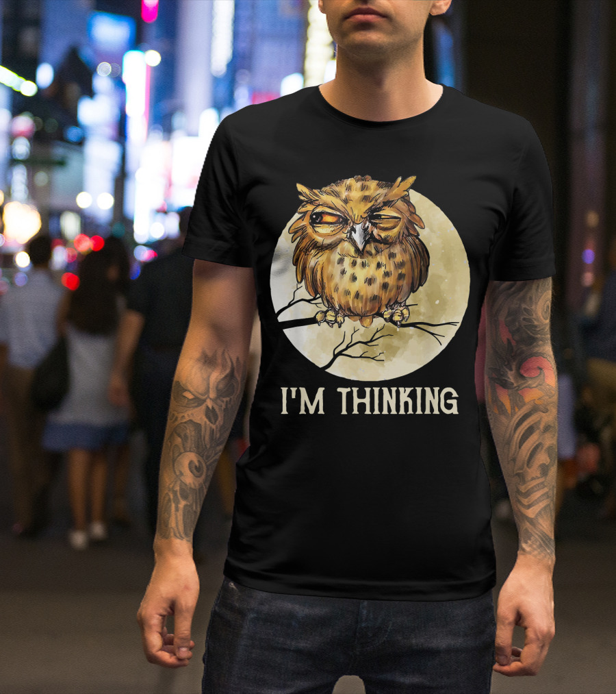 I'm Thinking Owl Vintage Face Grumpy Angry Moon Branch T-Shirt